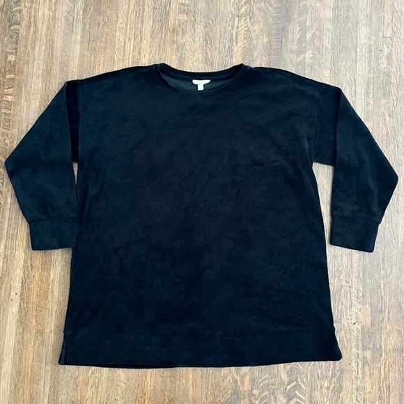 Eileen Fisher Cotton Velour Crew Neck Long Top Boxy Fit Black Sz Medium - Picture 6 of 8